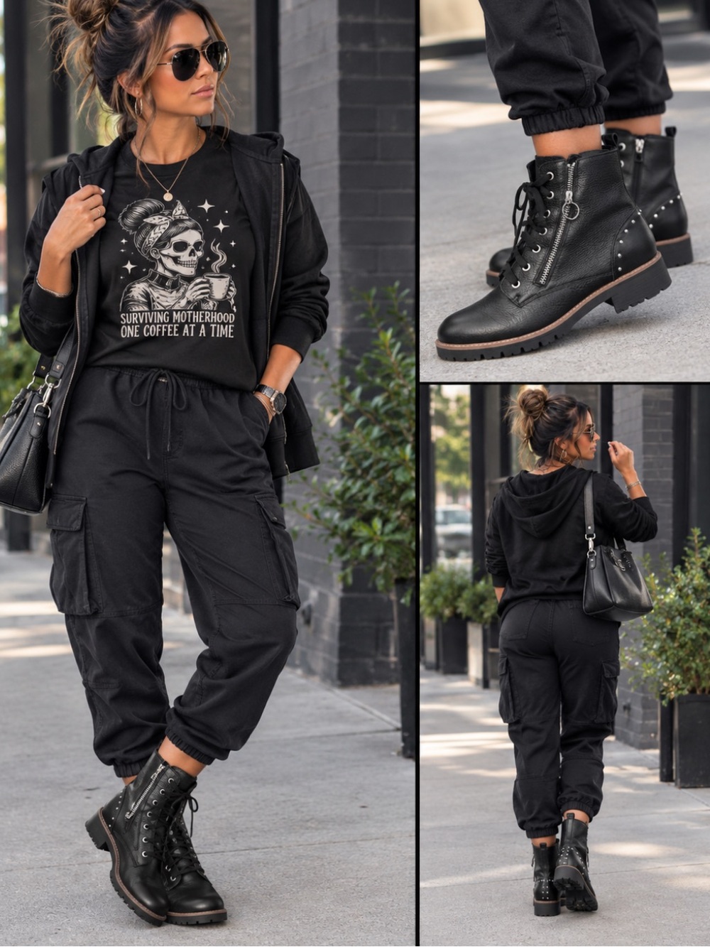 Black Lace-Up Women’s Ankle Boots with Side Zip